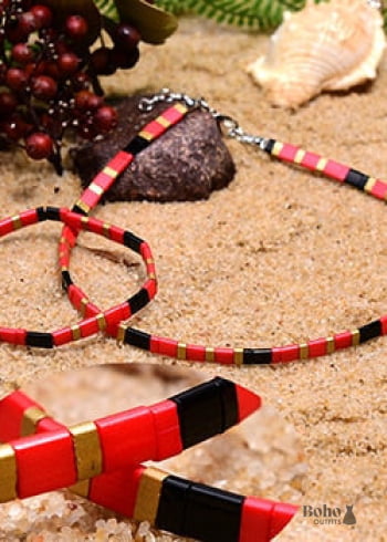 Boho Necklace, Tila Bead Choker with Bracelet, Color of Life